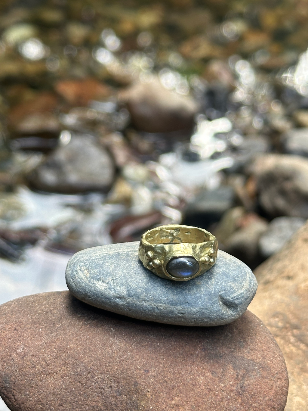 Gaia labradorite ring in solid brass